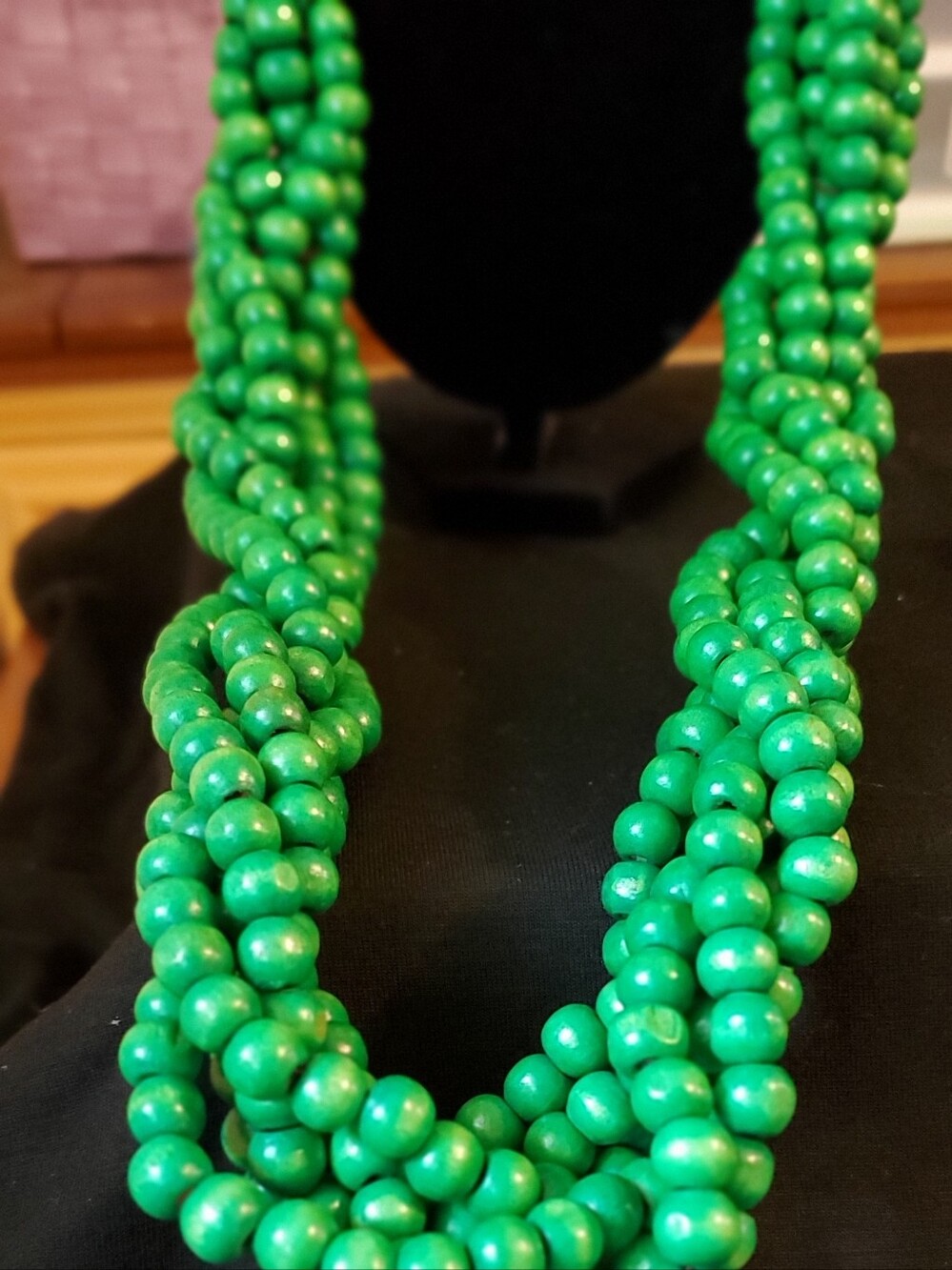 Handcrafted Green Beaded Multi-Strand Necklace With Earrings